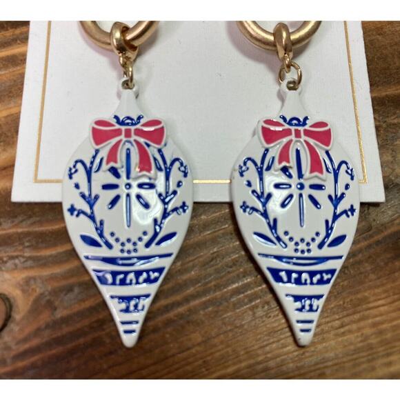 New Canvas Christmas Holiday Ornament Bulb Dangle Drop Earrings 2.75” - Picture 2 of 4